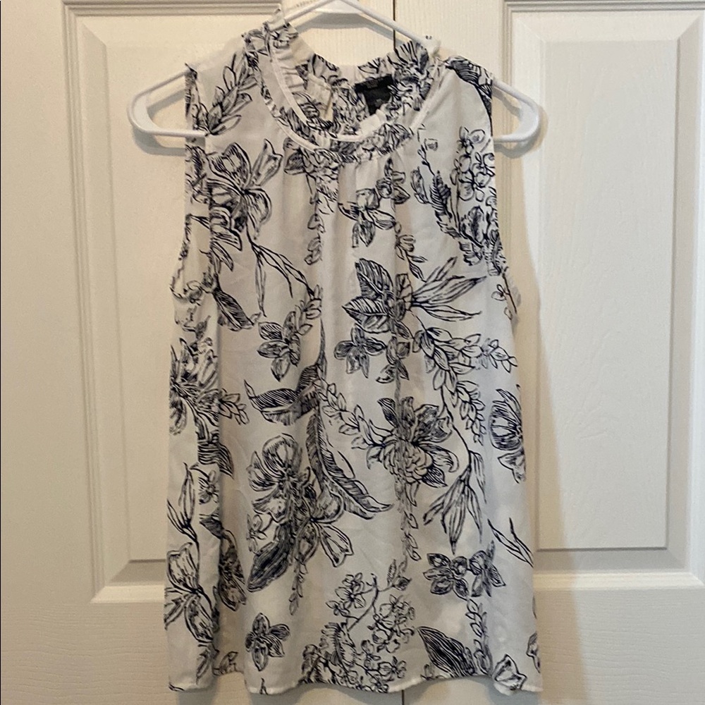 Ann Taylor Black and White Ruffled Bib Collar Blouse